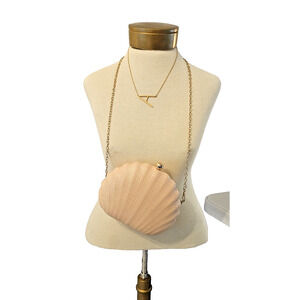 Girls Will Be Girls Azhara Shell Clutch Crossbody Gold Chain Satin Lined Pink